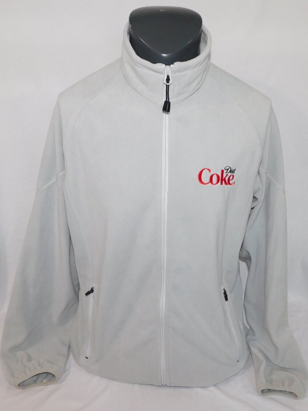 Diet Coke Embroidered Spellout Gray Full Zip light Micro Fleece Jacket Unisex M